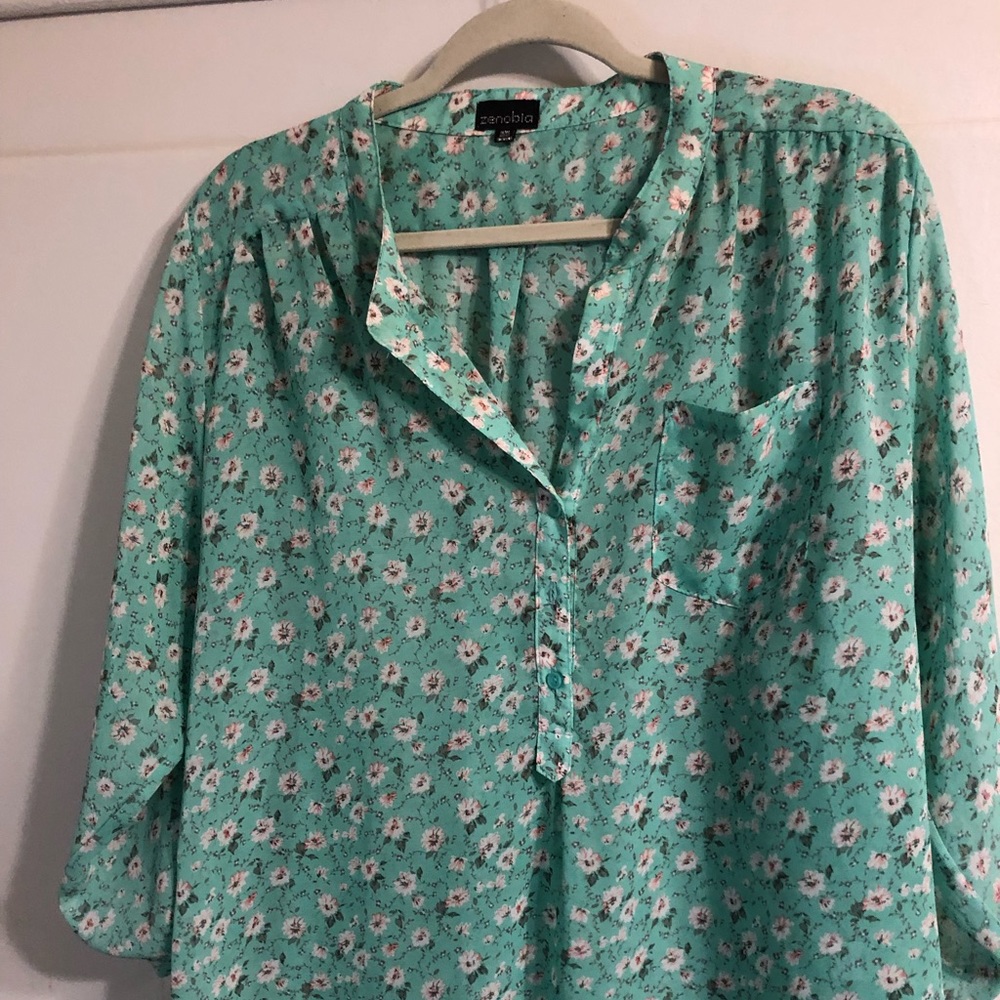 Sheer blue floral blouse